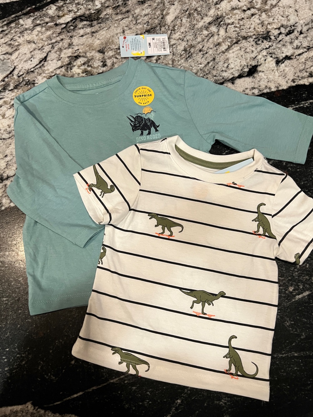 Cat & Jack 12M Dinosaur Graphic & Striped T-Shirt Bundle | 2 Shirts